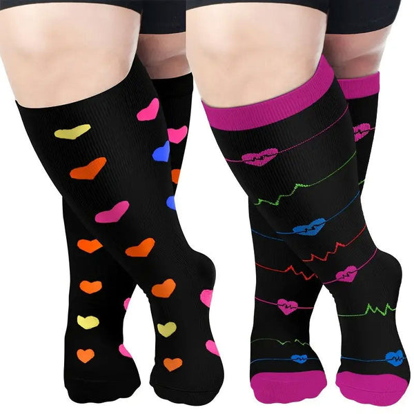 3 Pairs Plus Size Compression Socks for Wide Calf Men & Women – 20–30 mmHg Graduated Support for Circulation & Comfort