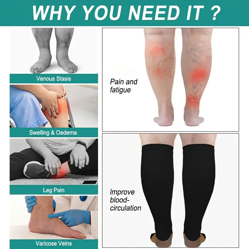 3 Pairs Wide Calf Compression Socks – Plus Size Knee High Support for Men & Women