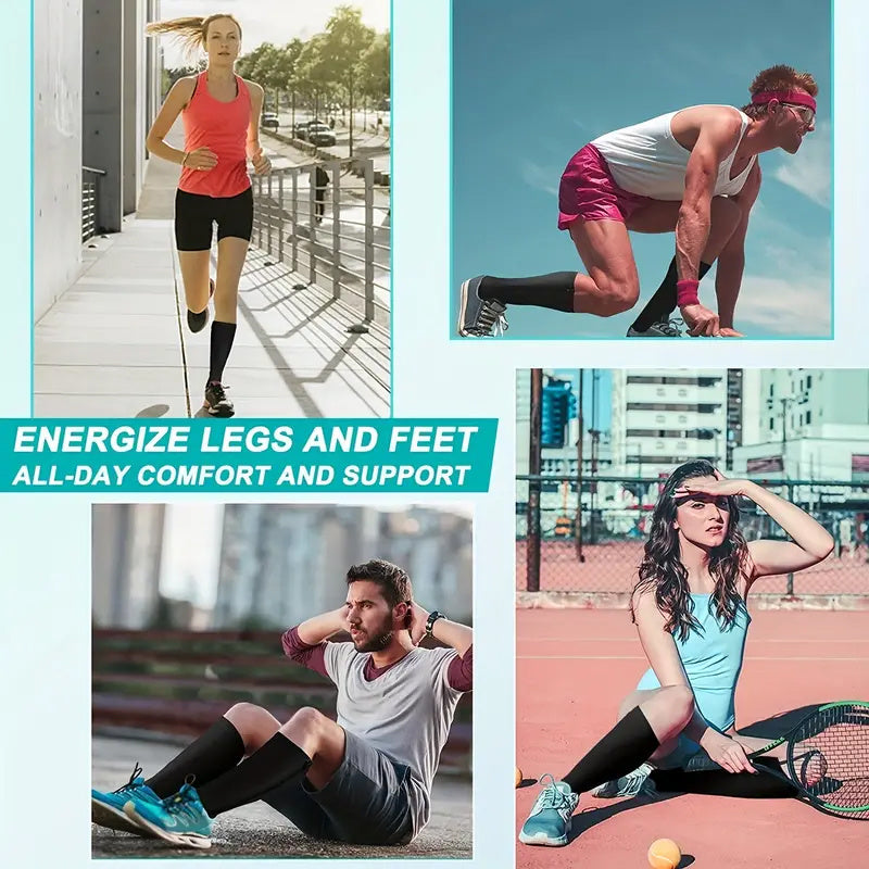 3 Pairs Plus Size Compression Socks for Men & Women, Wide Calf Knee High Support Socks for Running, Travel & Nursing