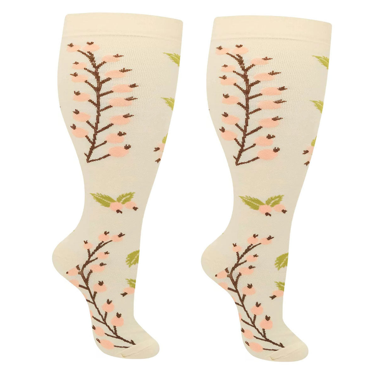 3 Pairs Wide Calf Compression Socks – Flowers Pattern Plus Size Knee-H ...