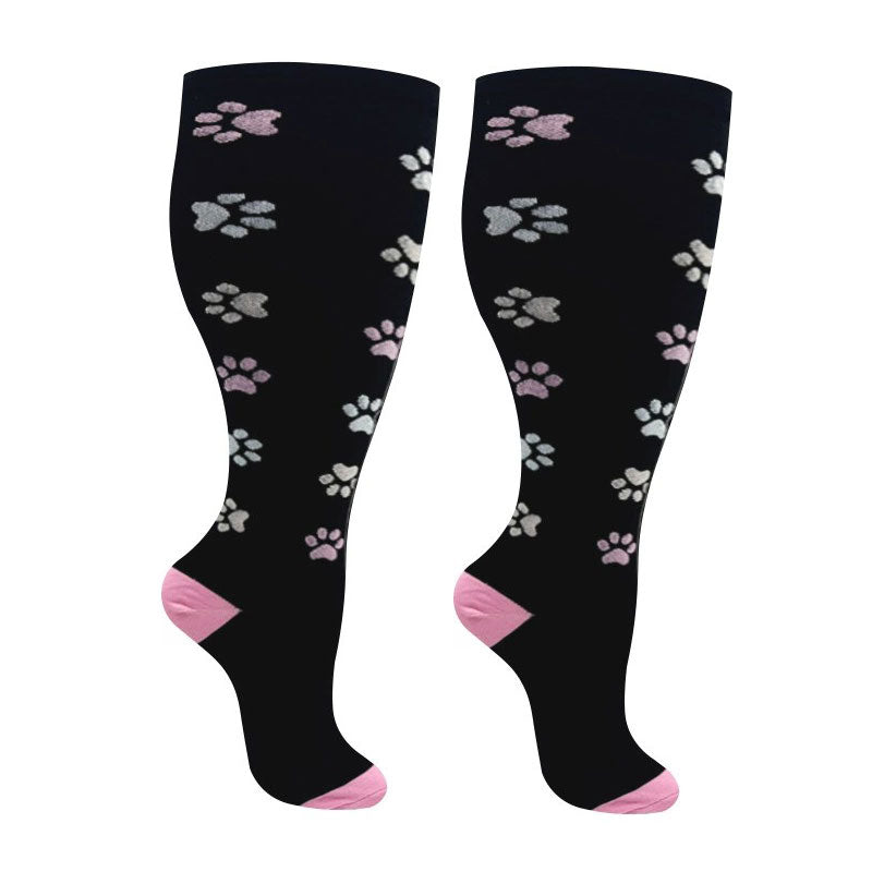 Wide Calf Compression Socks – Cat Paw Pattern Plus Size Knee-High Supp ...