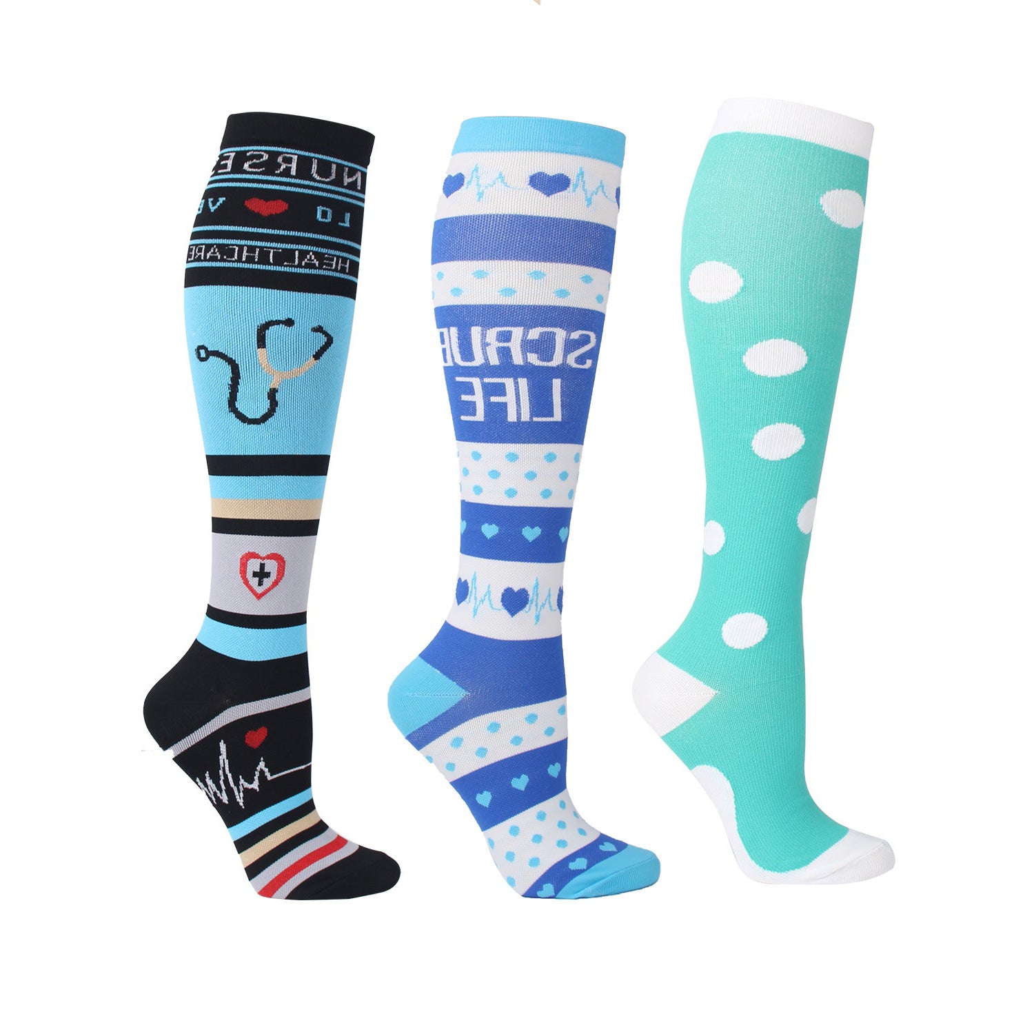 Knee High Compression Socks for Women & Men – Stethoscope Pattern Support Stockings for Nursing, Running & Sports