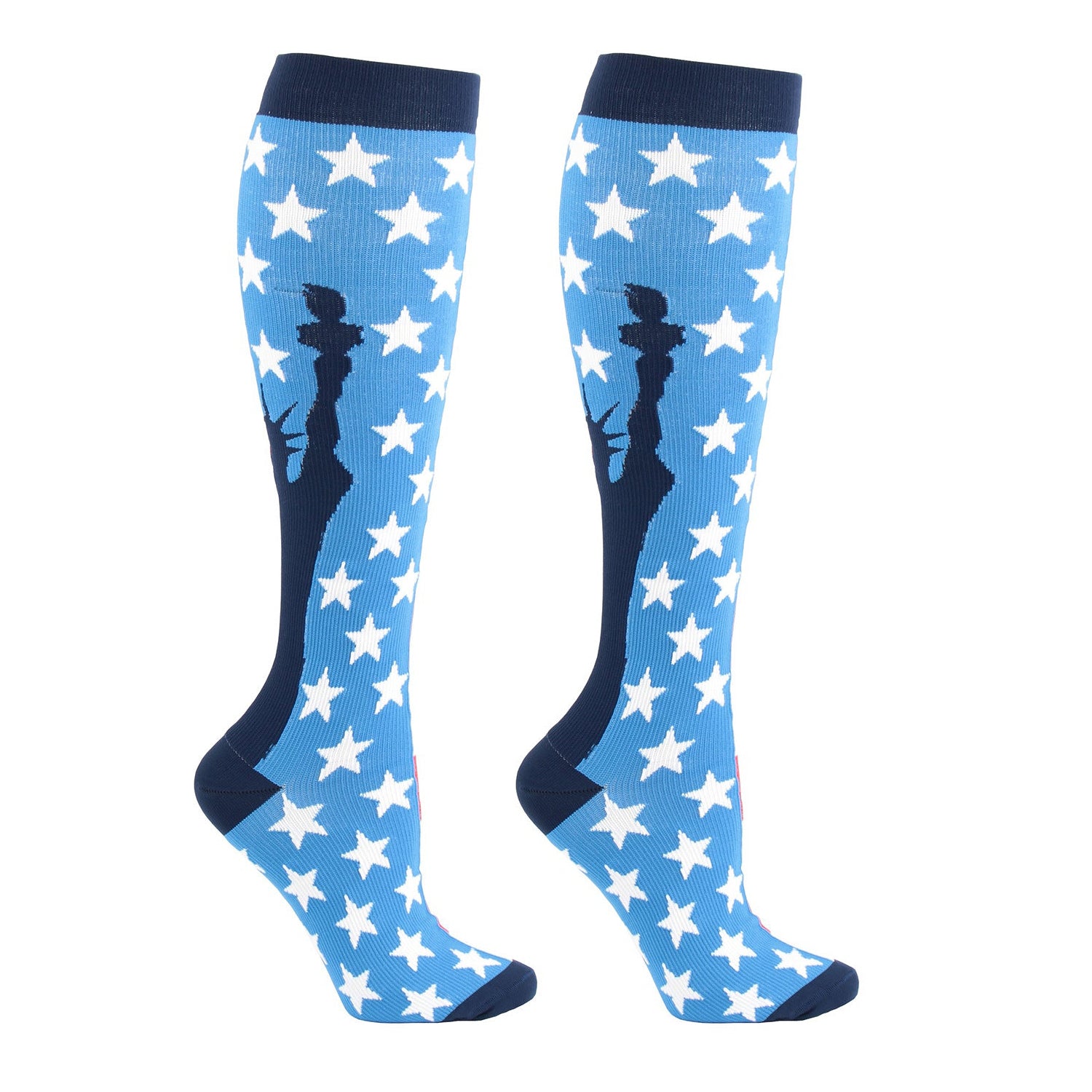 3 Pairs Knee High Compression Socks for Women & Men – US Flag Pattern Sports Stockings for Nursing, Running & Fitness