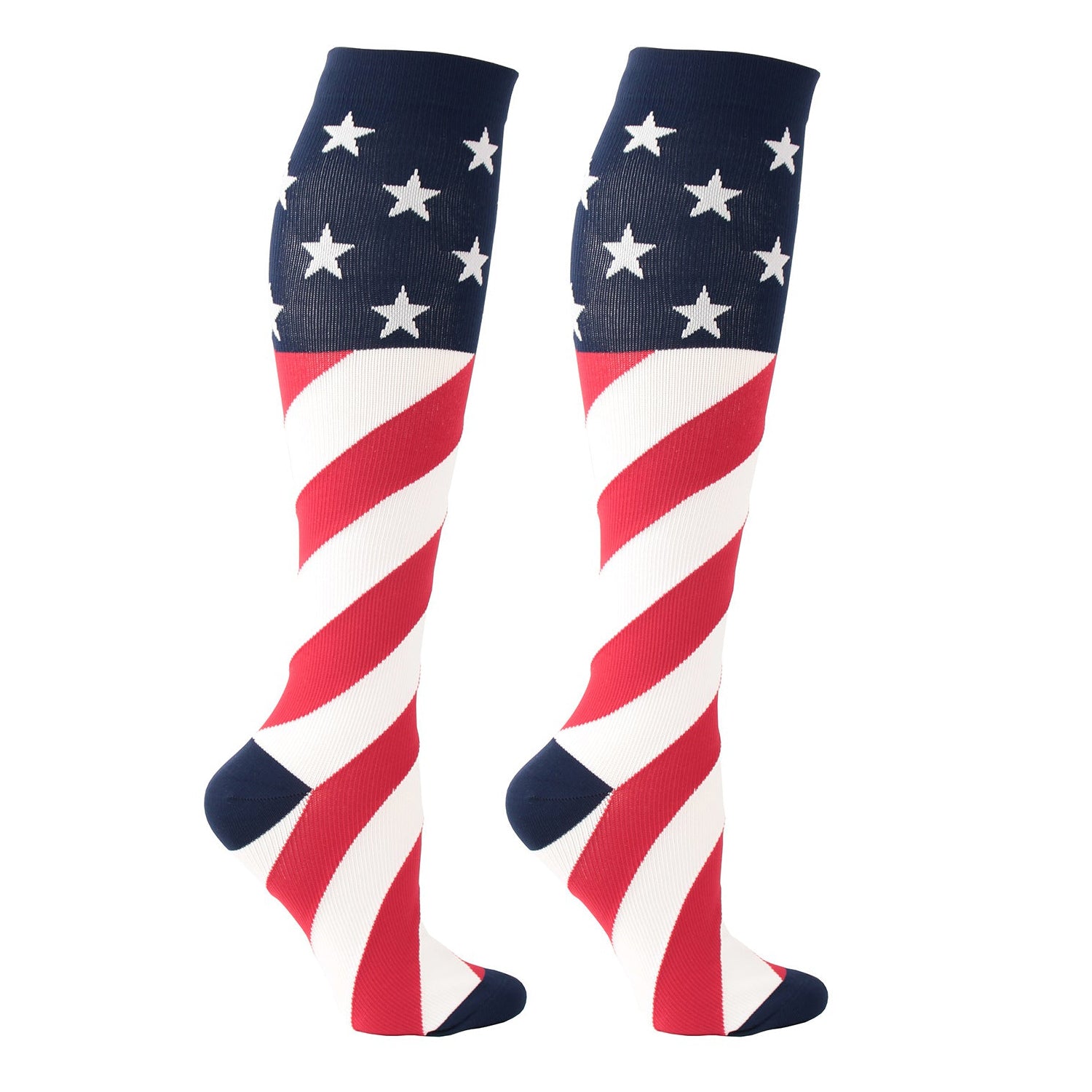 3 Pairs Knee High Compression Socks for Women & Men – US Flag Pattern Sports Stockings for Nursing, Running & Fitness