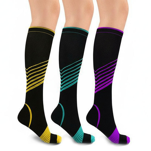 3 Pairs Strip Compression Socks Knee-High Stockings for Sports Athletic Running Cycling