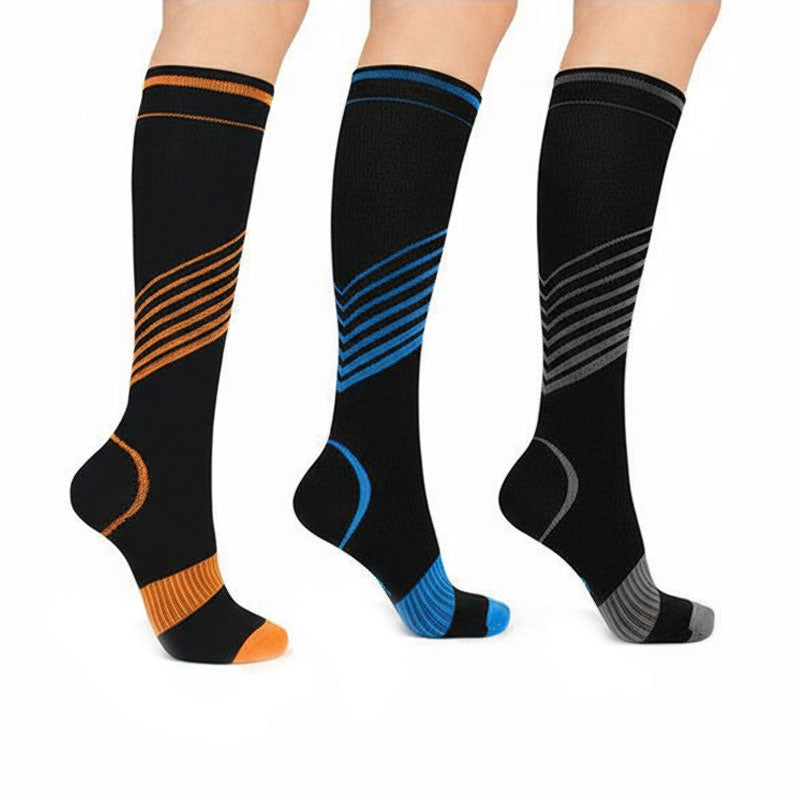 3 Pairs Strip Compression Socks Knee-High Stockings for Sports Athletic Running Cycling