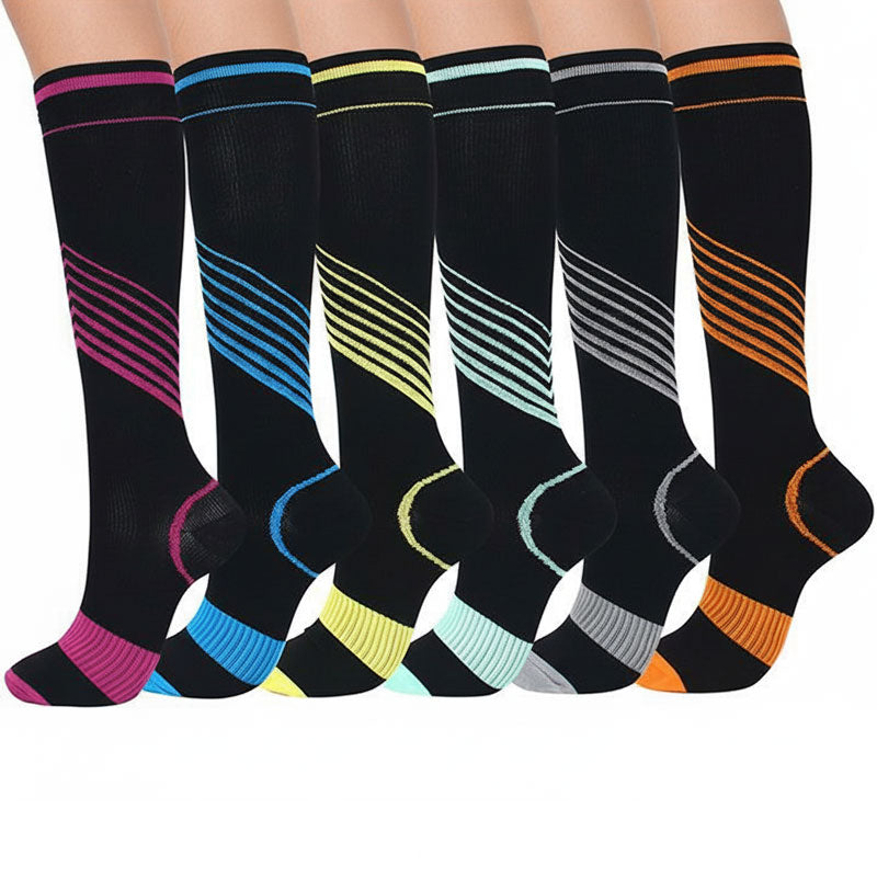 6 Pairs Sports Compression Socks Knee-High Stockings for Athletic Running Cycling