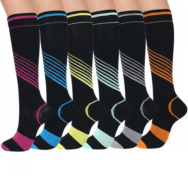 6 Pairs Sports Compression Socks Knee-High Stockings for Athletic Running Cycling