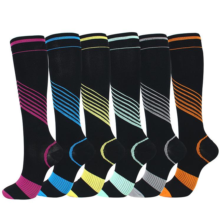 3 Pairs Strip Compression Socks Knee-High Stockings for Sports Athletic Running Cycling