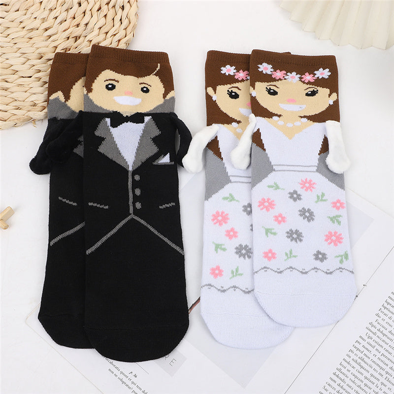Whimsical Cartoon Bride & Groom Socks