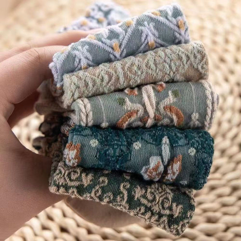 5pcs Women's Vintage Floral Ankle Socks