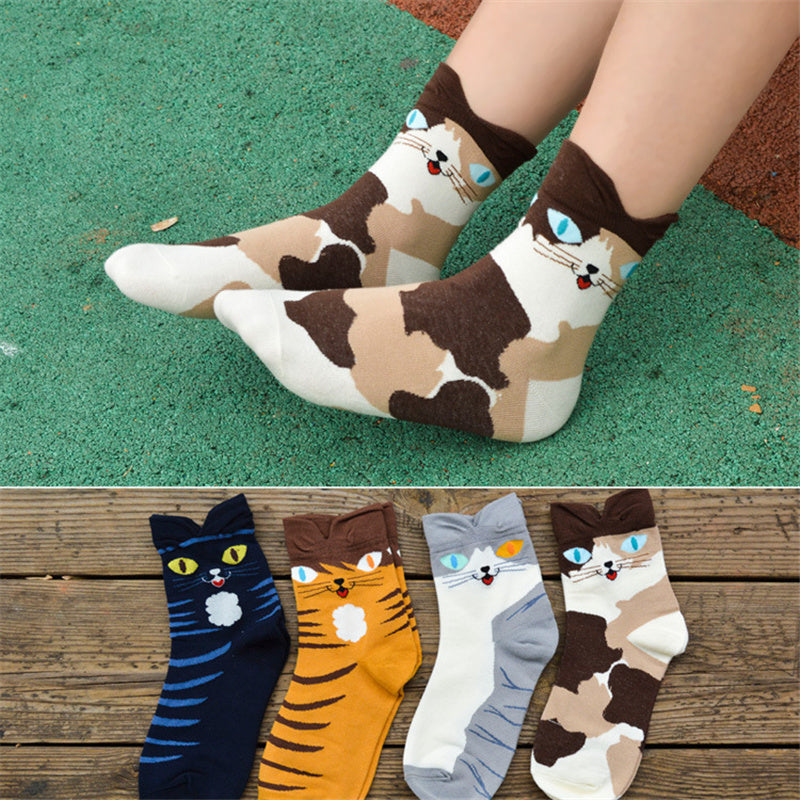 4 Pairs Womens Girls Cute Animal Casual Comfort Funny Cotton Crew Socks
