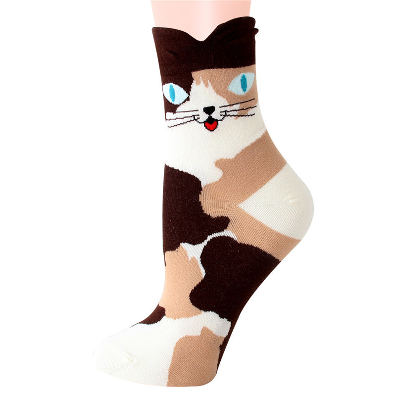 4 Pairs Womens Girls Cute Animal Casual Comfort Funny Cotton Crew Socks