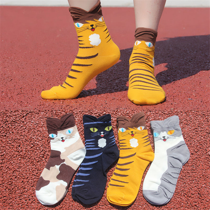 4 Pairs Womens Girls Cute Animal Casual Comfort Funny Cotton Crew Socks