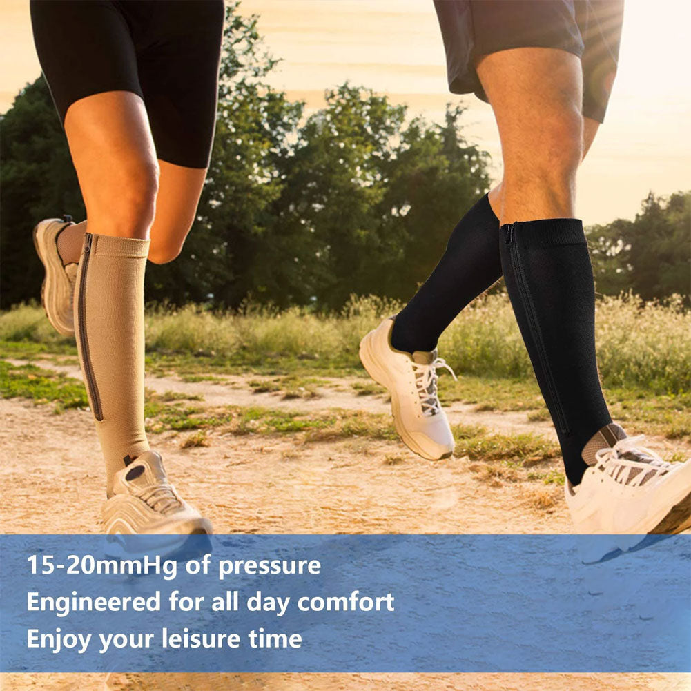 15-20 mmHg Zipper Open Toe Compression Socks for Men & Women - Calf Support Stockings