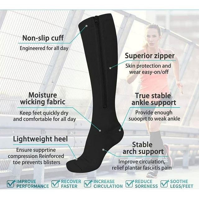 Zipper Compression Socks for Men & Women – Easy Wear Support Stockings for Sports, Travel & Daily Use