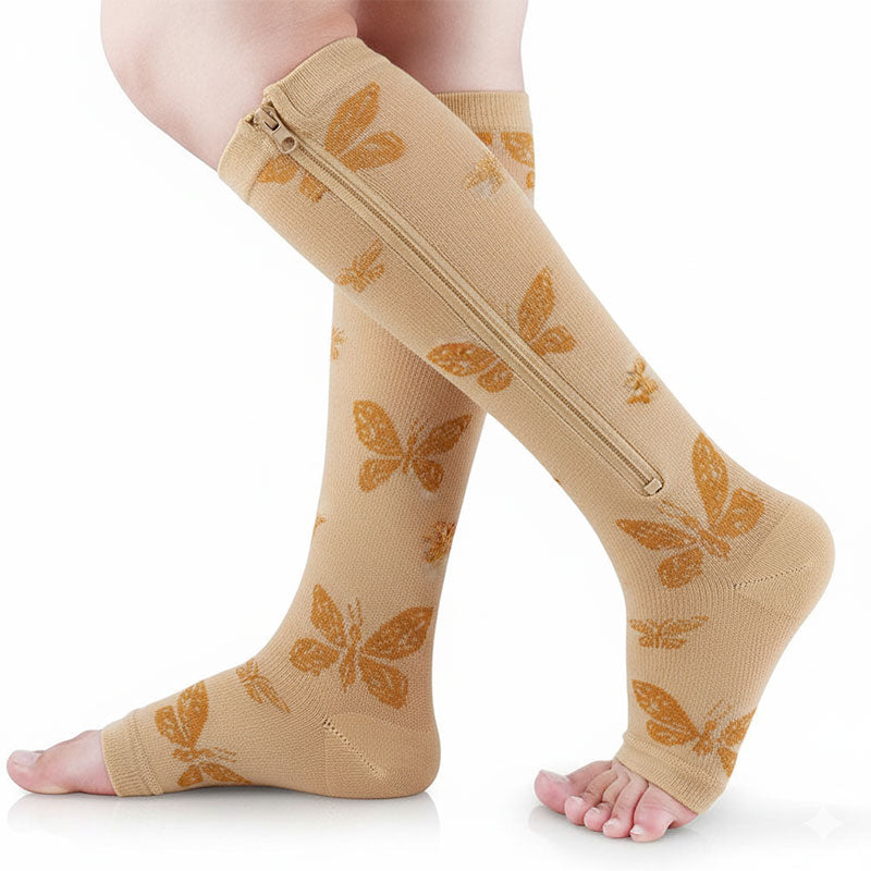15-20 mmHg Zipper Open Toe Compression Socks for Men & Women - Calf Support Stockings