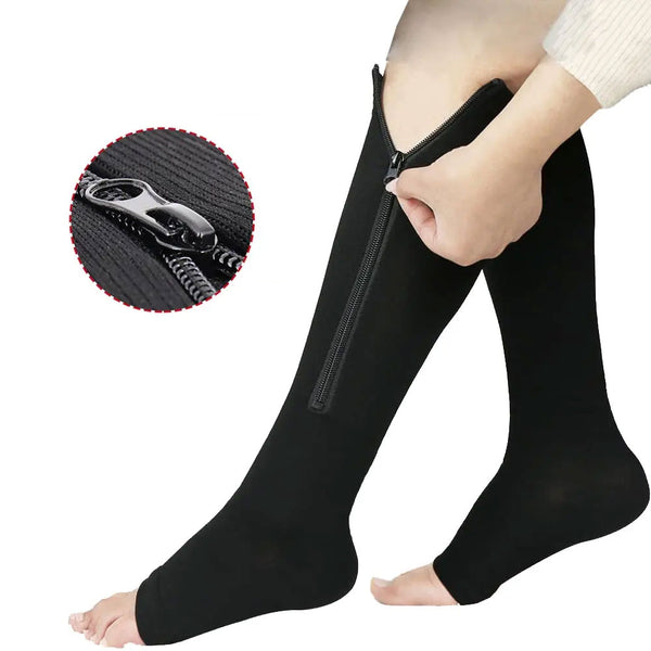 15-20 mmHg Zipper Open Toe Compression Socks for Men & Women - Calf Support Stockings