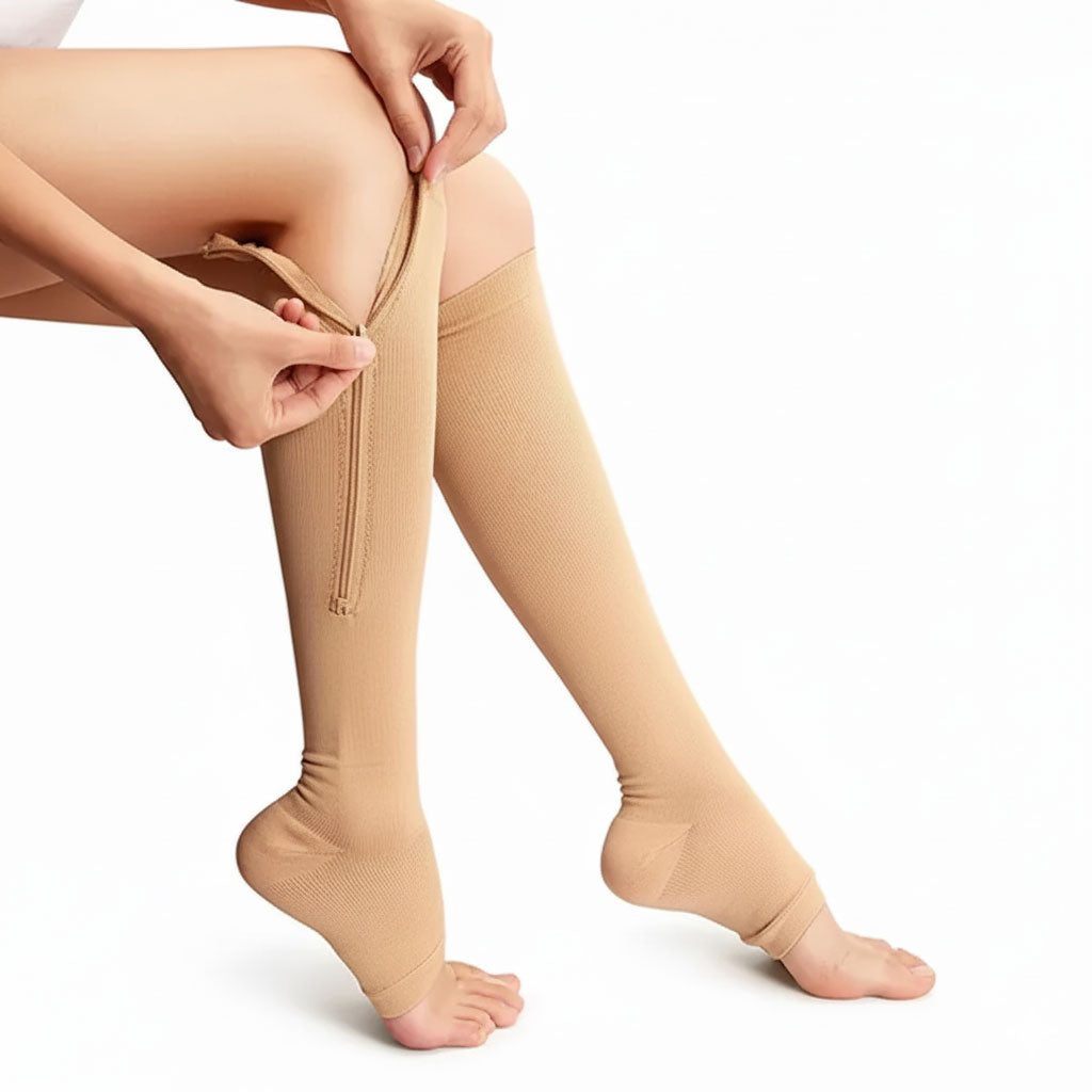 15-20 mmHg Zipper Open Toe Compression Socks for Men & Women - Calf Support Stockings