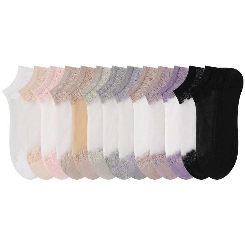 5Pcs Women’s Sheer Crystal Glass Breathable Ankle Socks