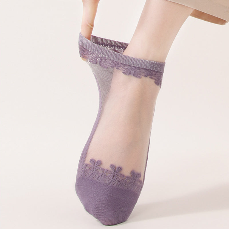 5Pcs Women’s Sheer Crystal Glass Breathable Ankle Socks