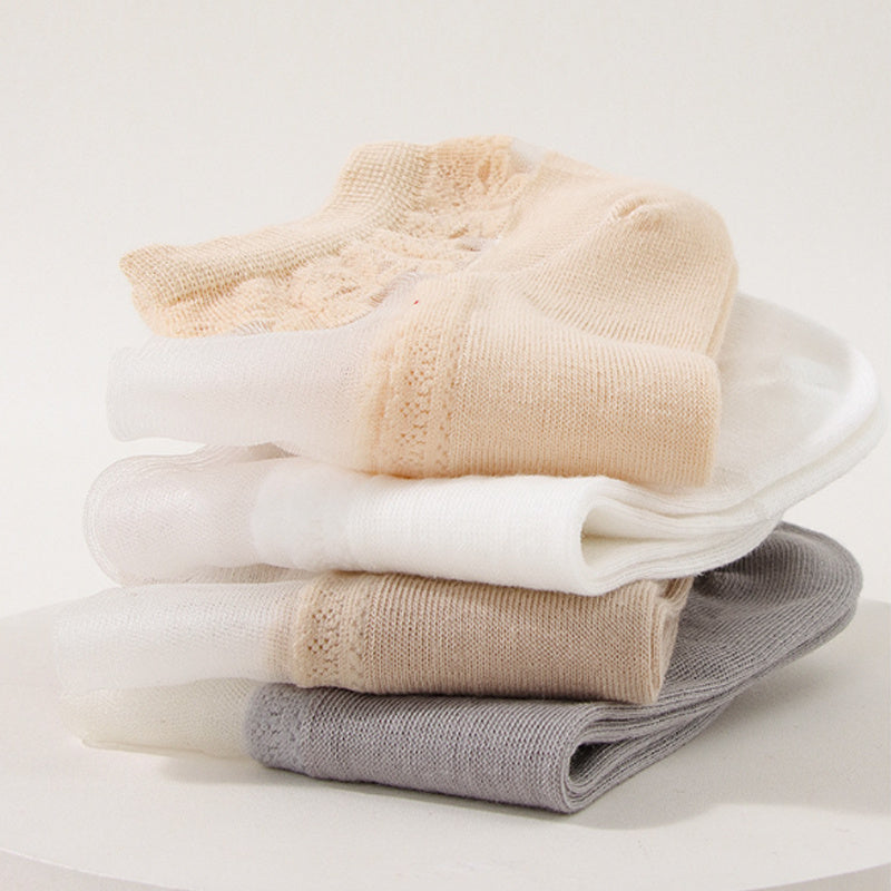 5Pcs Women’s Sheer Crystal Glass Breathable Ankle Socks