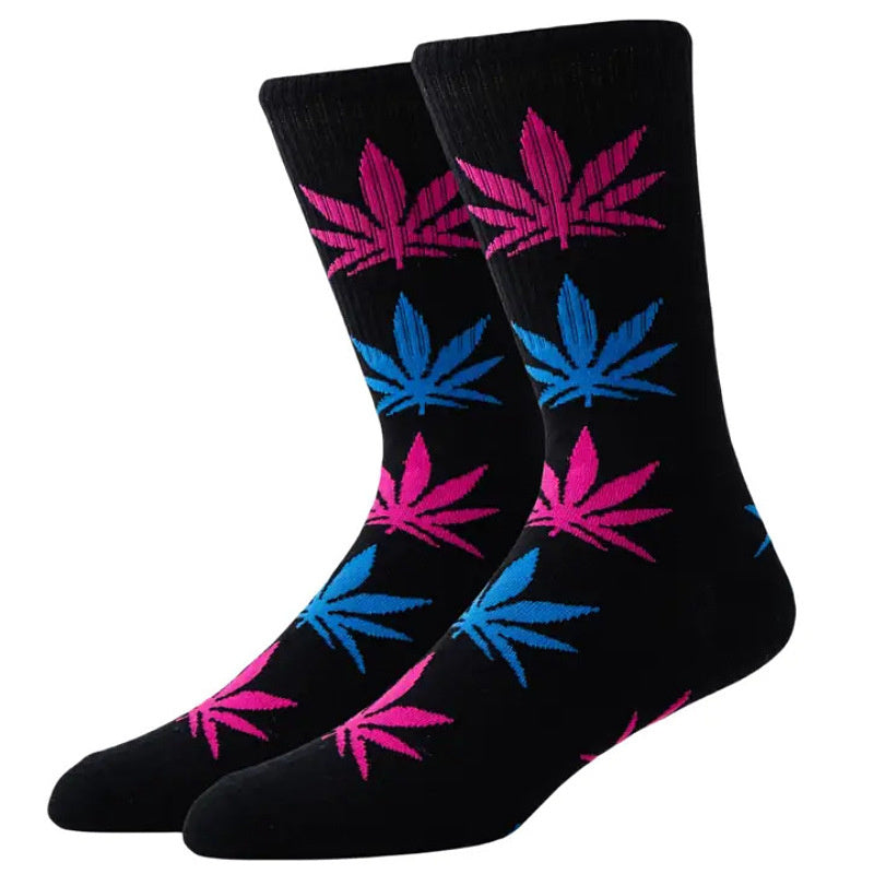 Weed Leaf Printed Cotton Crew Boot Scoks Maple Leaf Athletic Hiking Socks