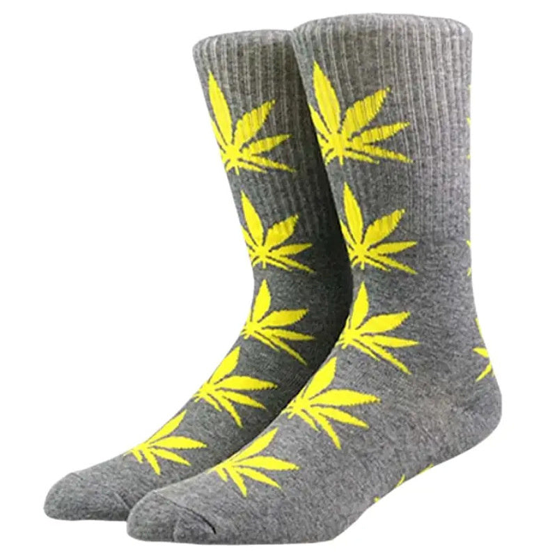Weed Leaf Printed Cotton Crew Boot Scoks Maple Leaf Athletic Hiking Socks