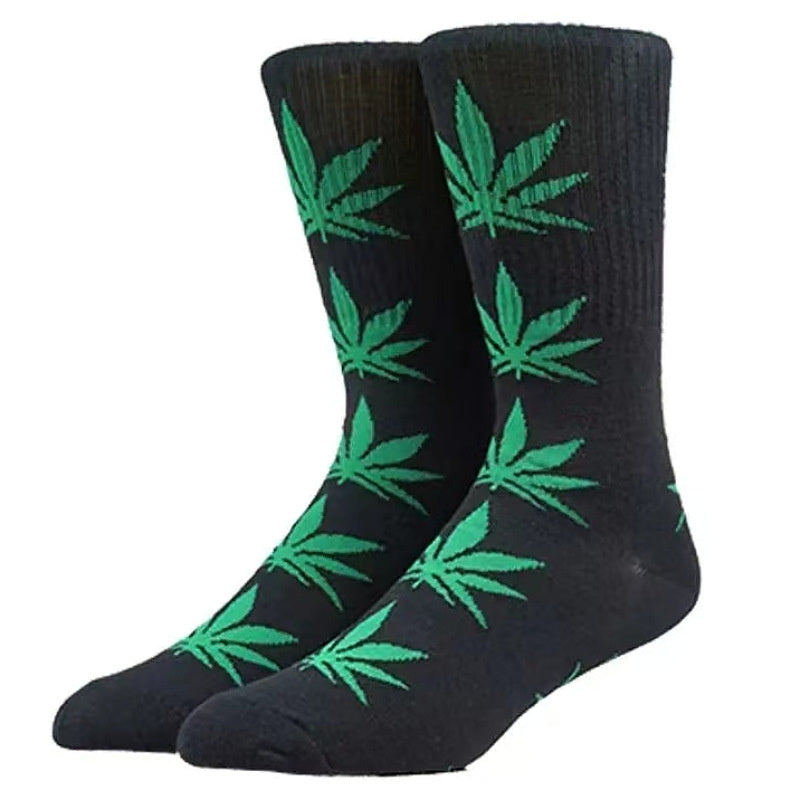 Weed Leaf Printed Cotton Crew Boot Scoks Maple Leaf Athletic Hiking Socks