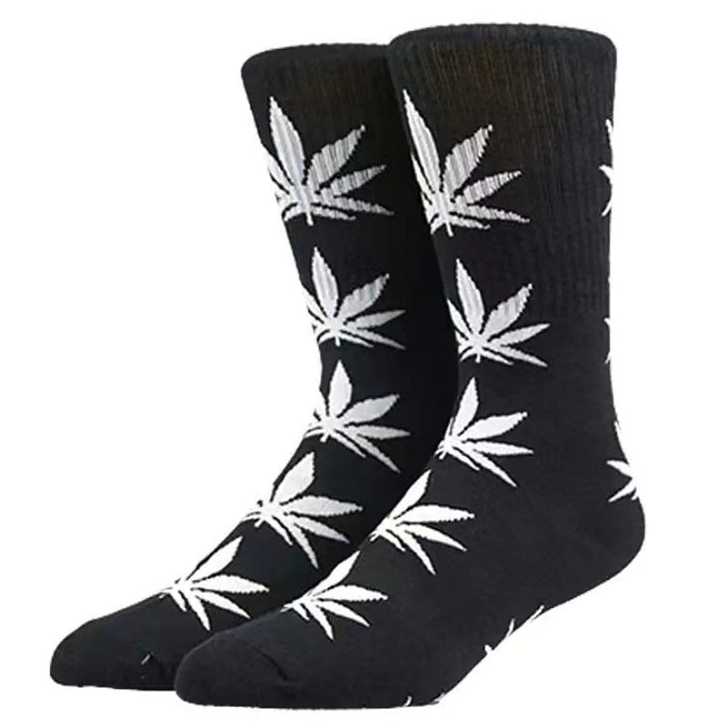Weed Leaf Printed Cotton Crew Boot Scoks Maple Leaf Athletic Hiking Socks