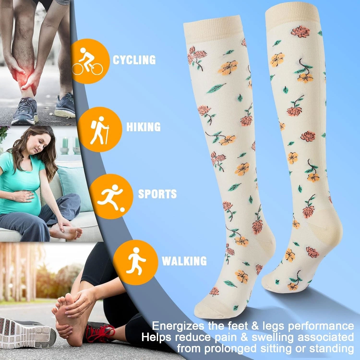 Flower Compression Socks for Women & Men Circulation 20-30 mmHg - Best ...