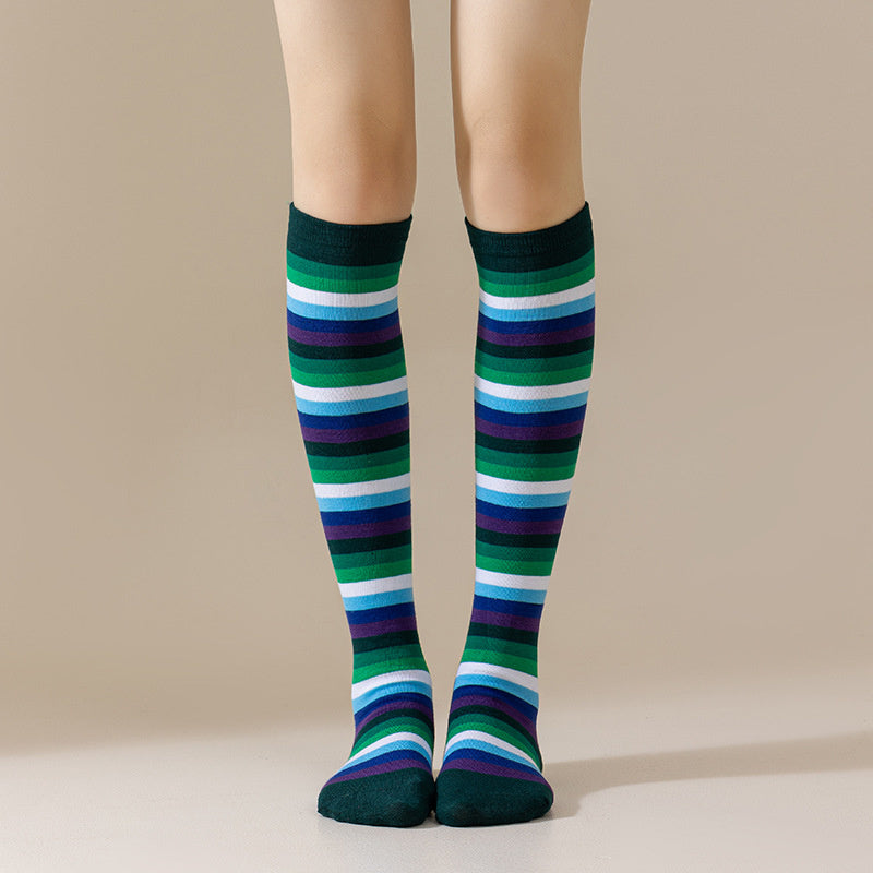 Rainbow Striped Crew Rainbow Knee High Cosplay Socks