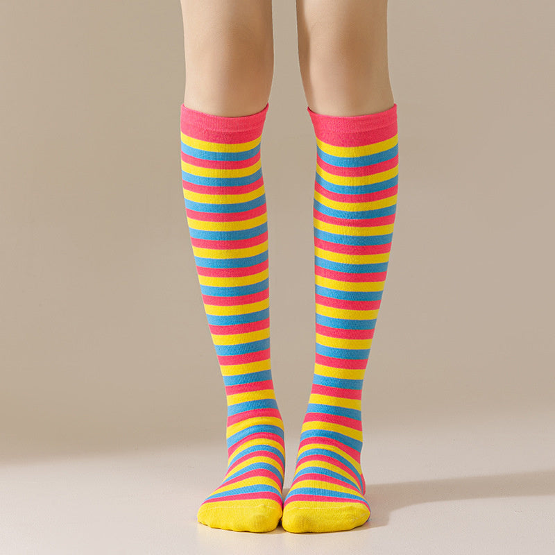 Rainbow Striped Crew Rainbow Knee High Cosplay Socks