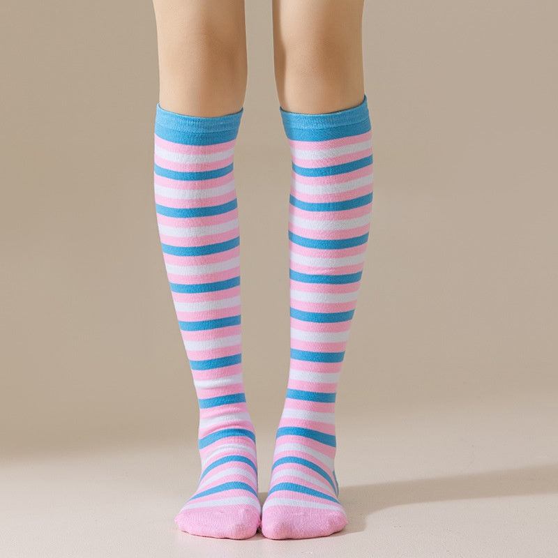 Rainbow Striped Crew Rainbow Knee High Cosplay Socks