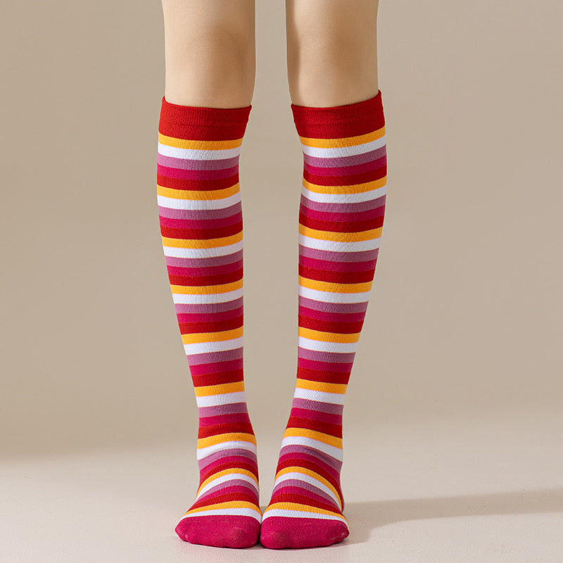 Rainbow Striped Crew Rainbow Knee High Cosplay Socks
