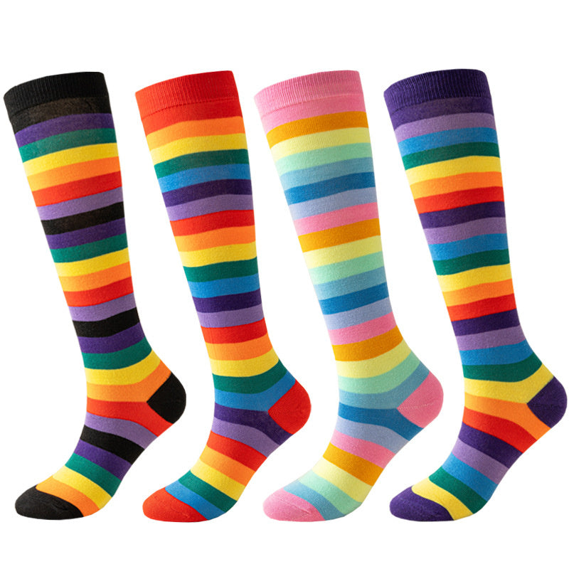 Rainbow Striped Crew Rainbow Knee High Cosplay Socks