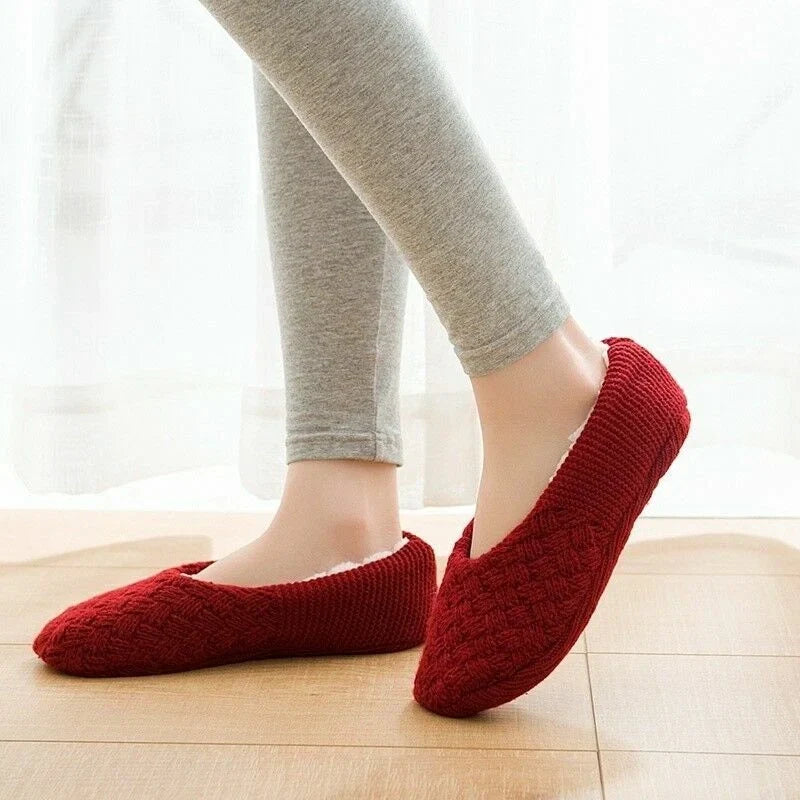 Women Knit Slipper Socks Ankle Short Fleece Lined Thicken Home Anti Slip