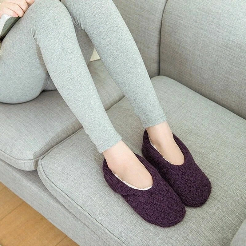 Women Knit Slipper Socks Ankle Short Fleece Lined Thicken Home Anti Slip