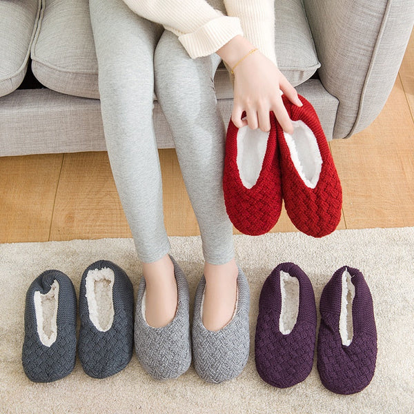 Women Knit Slipper Socks Ankle Short Fleece Lined Thicken Home Anti Slip