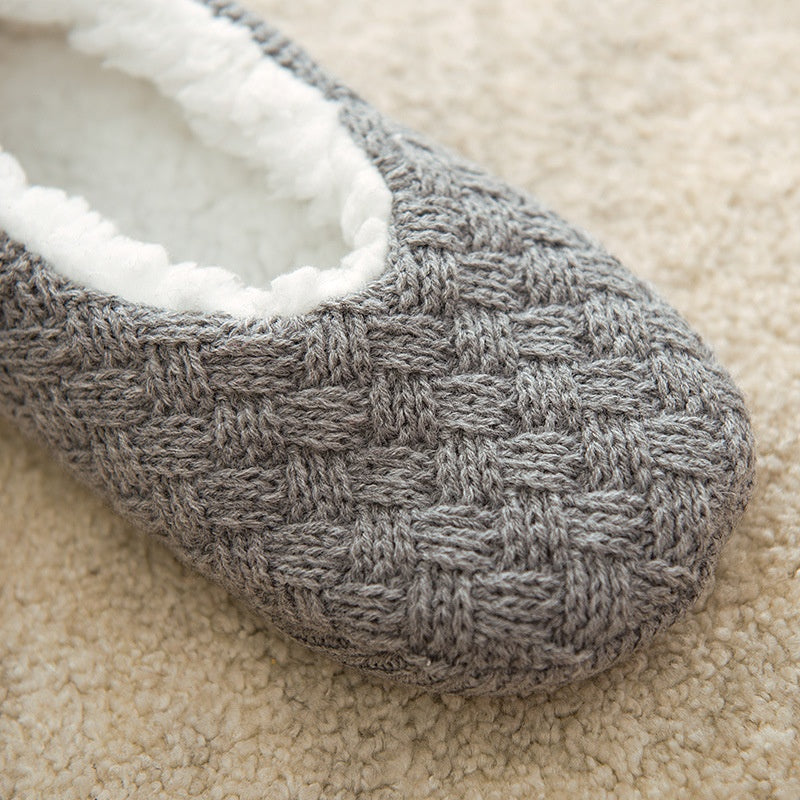 Women Knit Slipper Socks Ankle Short Fleece Lined Thicken Home Anti Slip