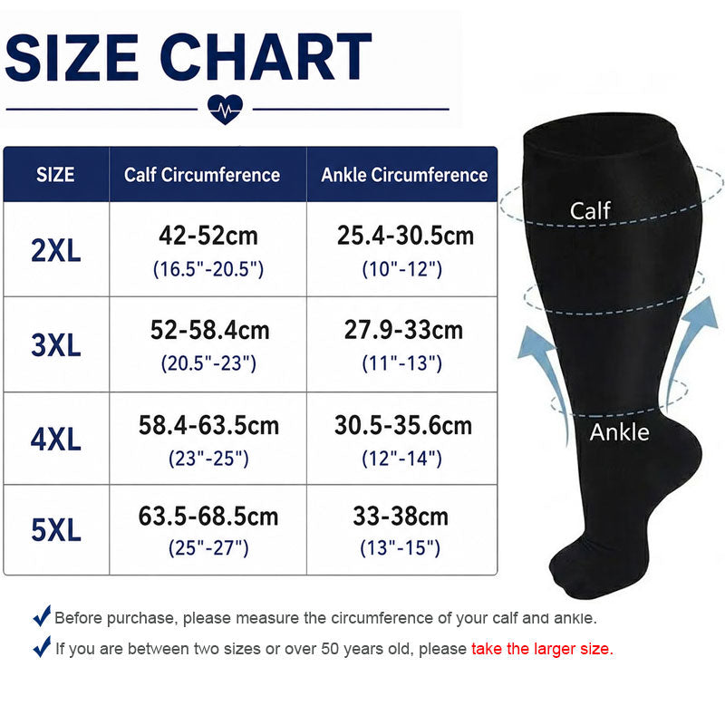 3 Pairs Wide Calf Compression Socks – Flowers Pattern Plus Size Knee-H ...
